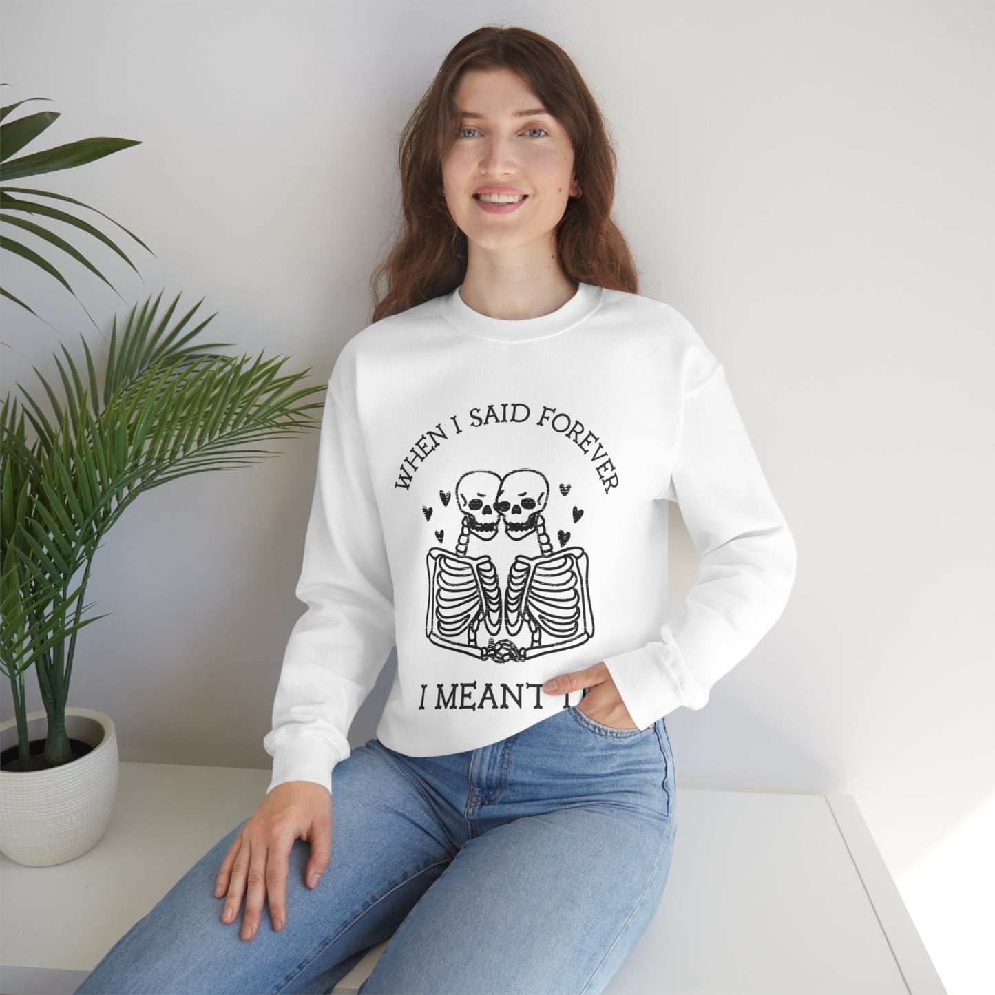 Cute Halloween Sweatshirt for Married Couples | Unisex Skeletons in Love Sweat Shirt for Spooky Couples | Funny Fall Skeleton Sweatshirt